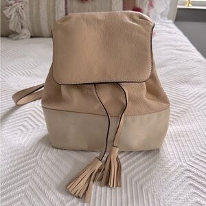 REBECCA MINKOFF Backpack Mansfield Canvas Leather Bag - Beige Cream “biscuit”